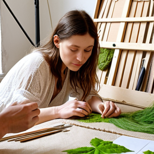 **

A vibrant, hands-on eco-design workshop scene. Participants are actively engaged, examining bio-sourced materials like linen and hemp. Include tools and prototypes, emphasizing the collaborative and creative atmosphere. The style should be modern and inspiring, with a focus on sustainability. The setting should evoke a Parisian atelier vibe.

**
