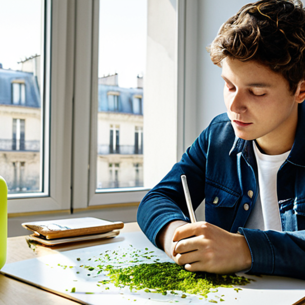 Eco-Friendly Product Design**

"A bright and modern design studio in Paris. A young, fully clothed designer, appropriate attire, is sketching ideas for a biodegradable food container made from algae on a digital tablet. The studio is filled with prototypes made from natural materials. Sunlight streams through a large window, illuminating the workspace. Focus on innovation and sustainability. Safe for work, appropriate content, fully clothed, perfect anatomy, natural proportions, professional concept art, high quality."

**
