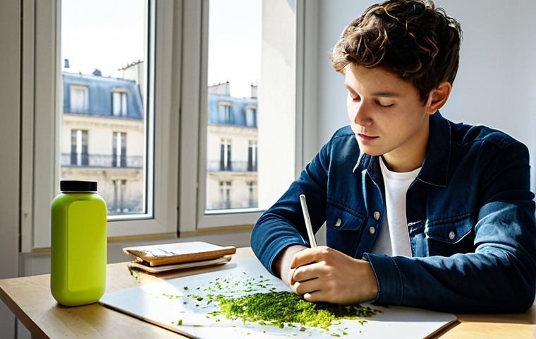 Eco-Friendly Product Design**
"A bright and modern design studio in Paris. A young, fully clothed designer, appropriate attire, is sketching ideas for a biodegradable food container made from algae on a digital tablet. The studio is filled with prototypes made from natural materials. Sunlight streams through a large window, illuminating the workspace. Focus on innovation and sustainability. Safe for work, appropriate content, fully clothed, perfect anatomy, natural proportions, professional concept art, high quality."
**