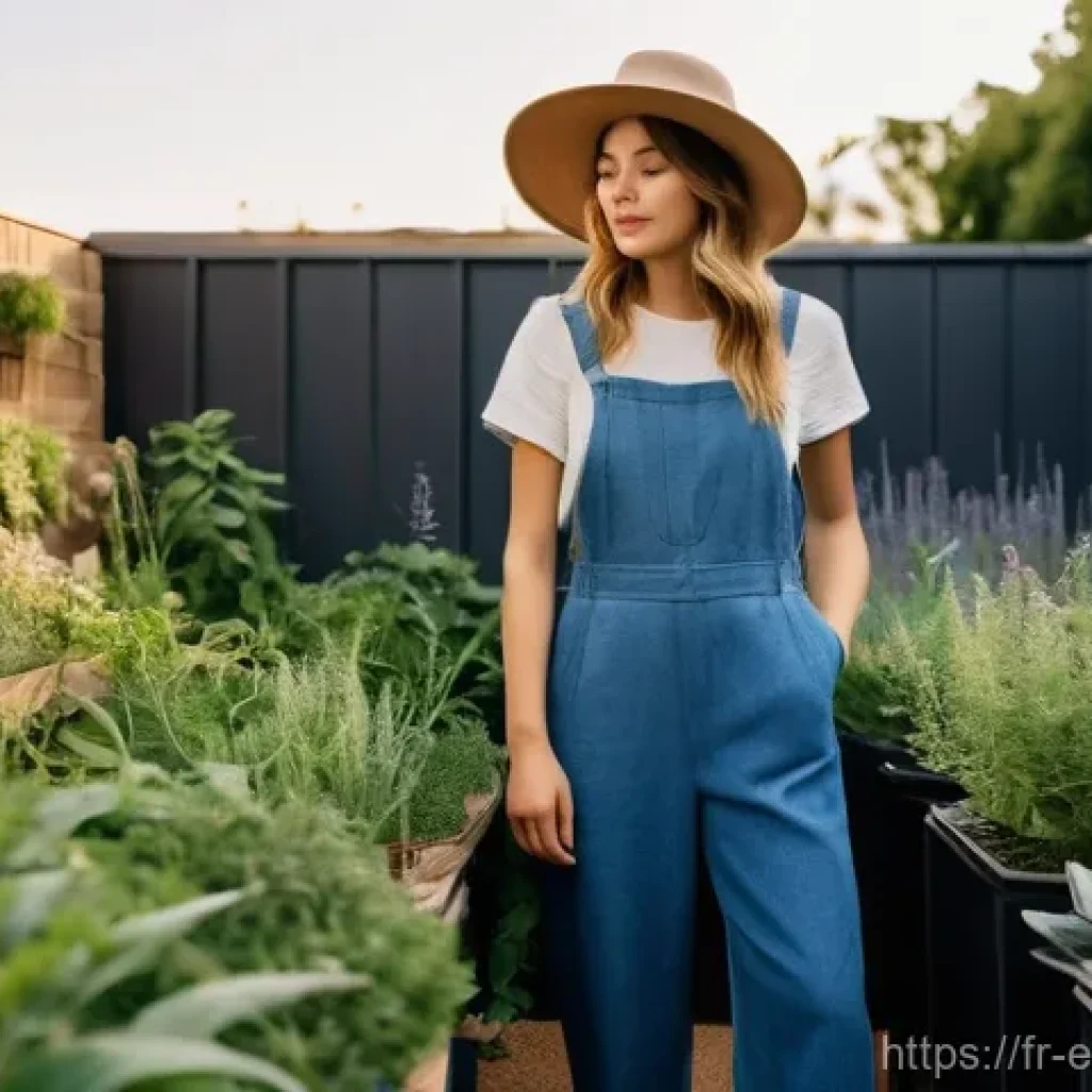 에코디자인 전문가의 도전과 성과 - **Sustainable Urban Fashion:** A confident young woman, approximately 18 years old, stands in a vibr...