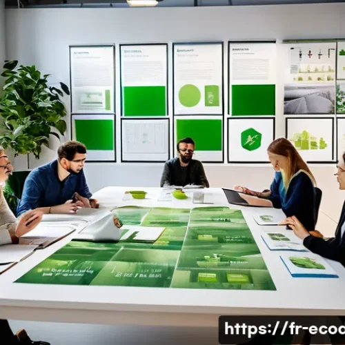 에코디자인 취업 준비 팁 - A modern eco-design workshop scene in a French industrial setting, featuring diverse young professio...