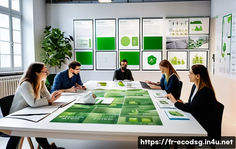 에코디자인 취업 준비 팁 - A modern eco-design workshop scene in a French industrial setting, featuring diverse young professio...