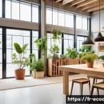에코디자인과 3D 프린팅 기술 - A modern sustainable design studio interior showcasing eco-friendly materials and 3D printing techno...
