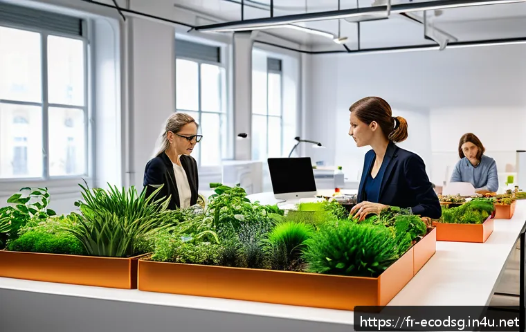에코디자인 자격 취득 방법 - A modern eco-design product development workspace showcasing a diverse team of French professionals ...