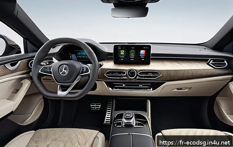 친환경 제품 소재 연구 - A modern automotive interior showcasing eco-friendly door panels and dashboard made from natural pla...
